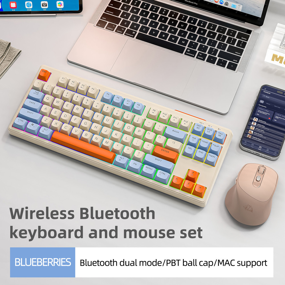 Wireless Keyboard Gaming Dual Mode Bluetooth Keyboard With Rainbow Light RGB PBT Ballcaps Silent Of 8