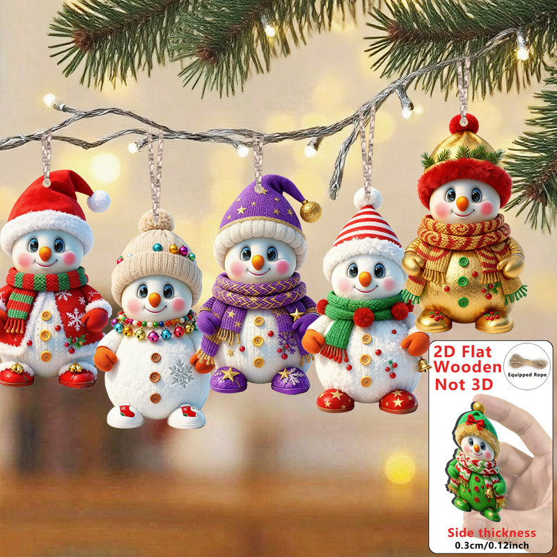 Wood Cartoon Xmas Tree Hanging Ornament Cute Christmas Snowman Pendants 0