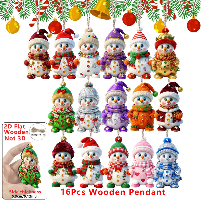 Wood Cartoon Xmas Tree Hanging Ornament Cute Christmas Snowman Pendants 2