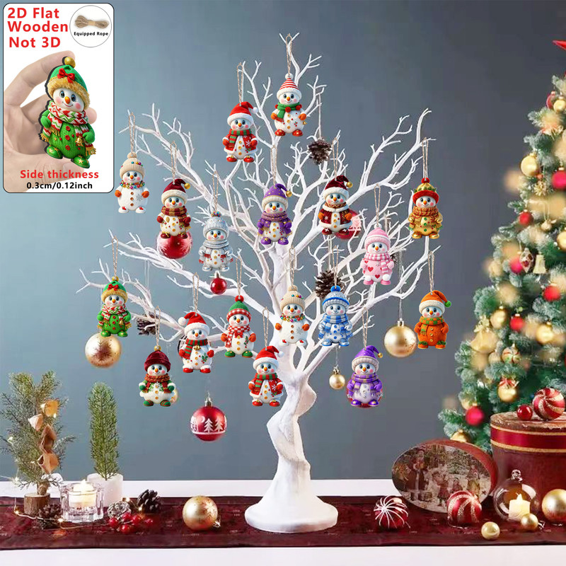 Wood Cartoon Xmas Tree Hanging Ornament Cute Christmas Snowman Pendants 5