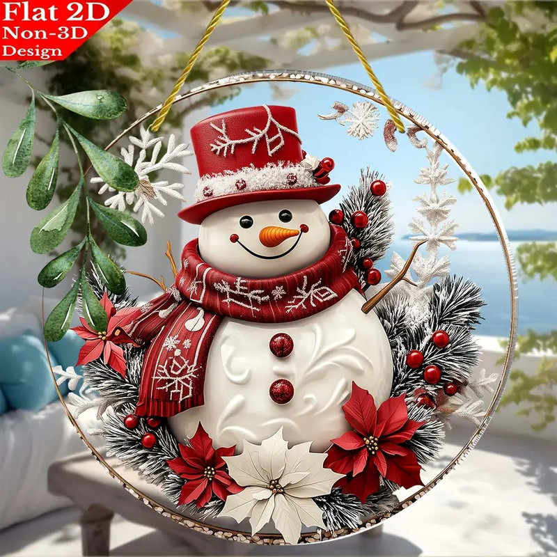 Winter Home Decoration Christmas Acrylic Flat Snowman And Flower Sign 0