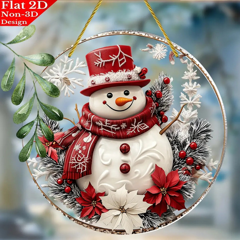 Winter Home Decoration Christmas Acrylic Flat Snowman And Flower Sign 4