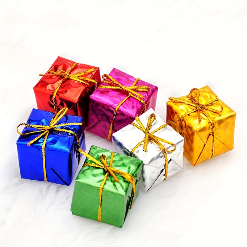 Mini Christmas Ornaments, Colorful 3D Gift Boxes, Party Supplies