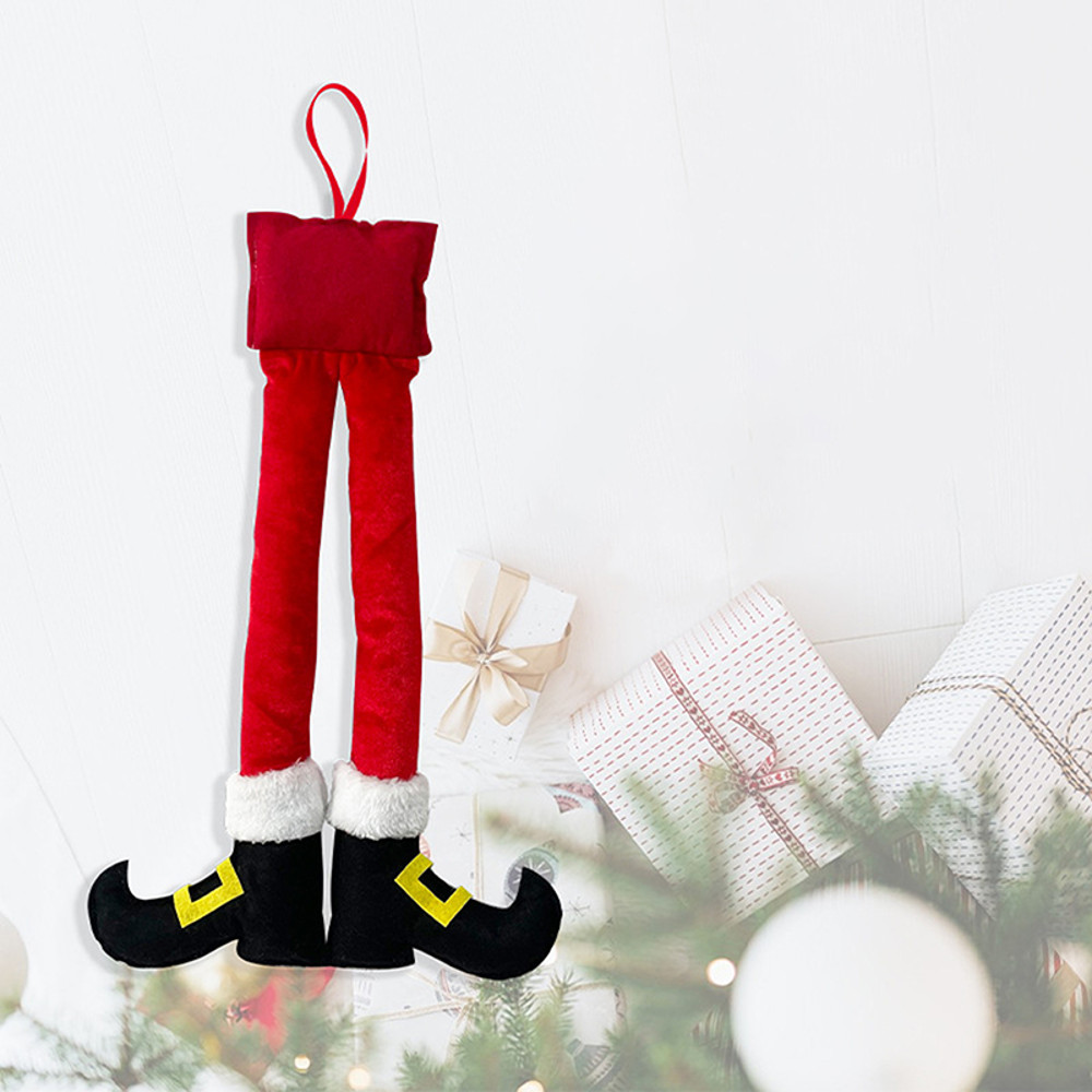 Christmas Elf Foot Clip Striped Red Elf Leg Hanging Tree Ornament Car Door Hanging Decoration Leg