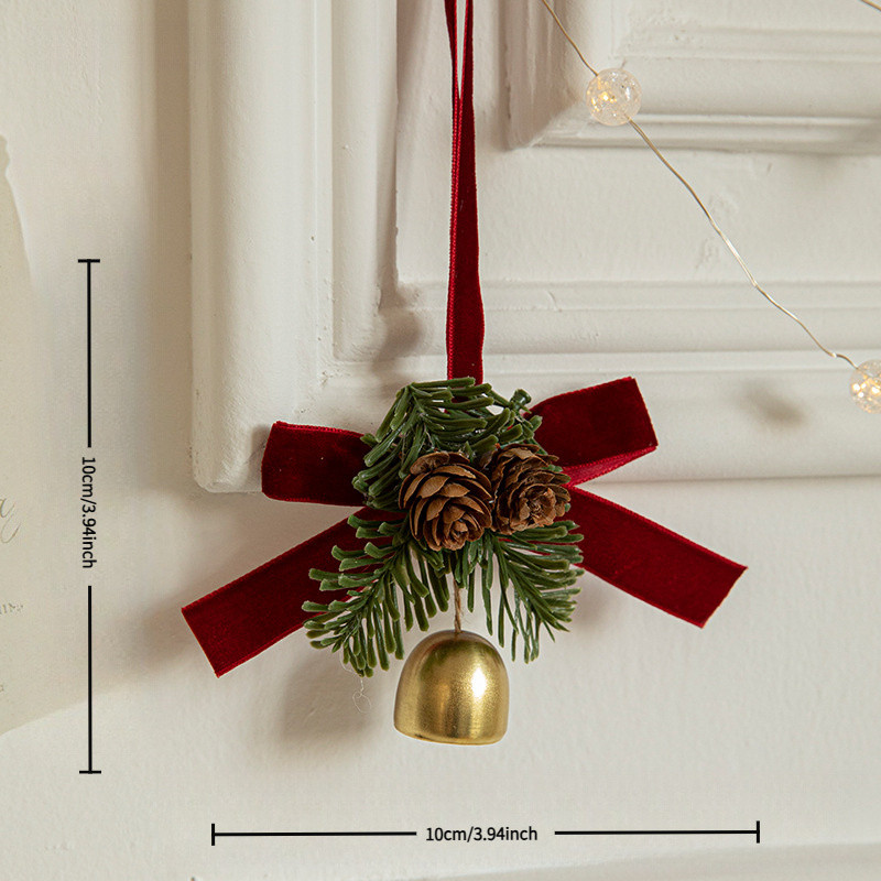 Velvet Bows, Jingle Bells & Pinecones Christmas Hanging Decor Set for Fireplace, Tree & Holiday Party Decor