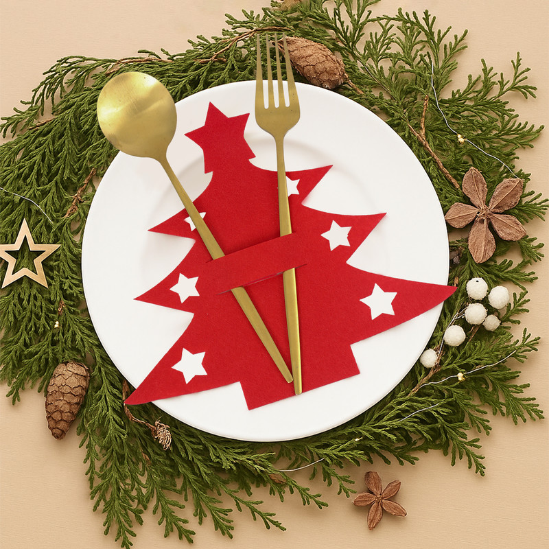 Snowflake Design Christmas Felt Cutlery Holders, Merry Christmas Decoration for Home