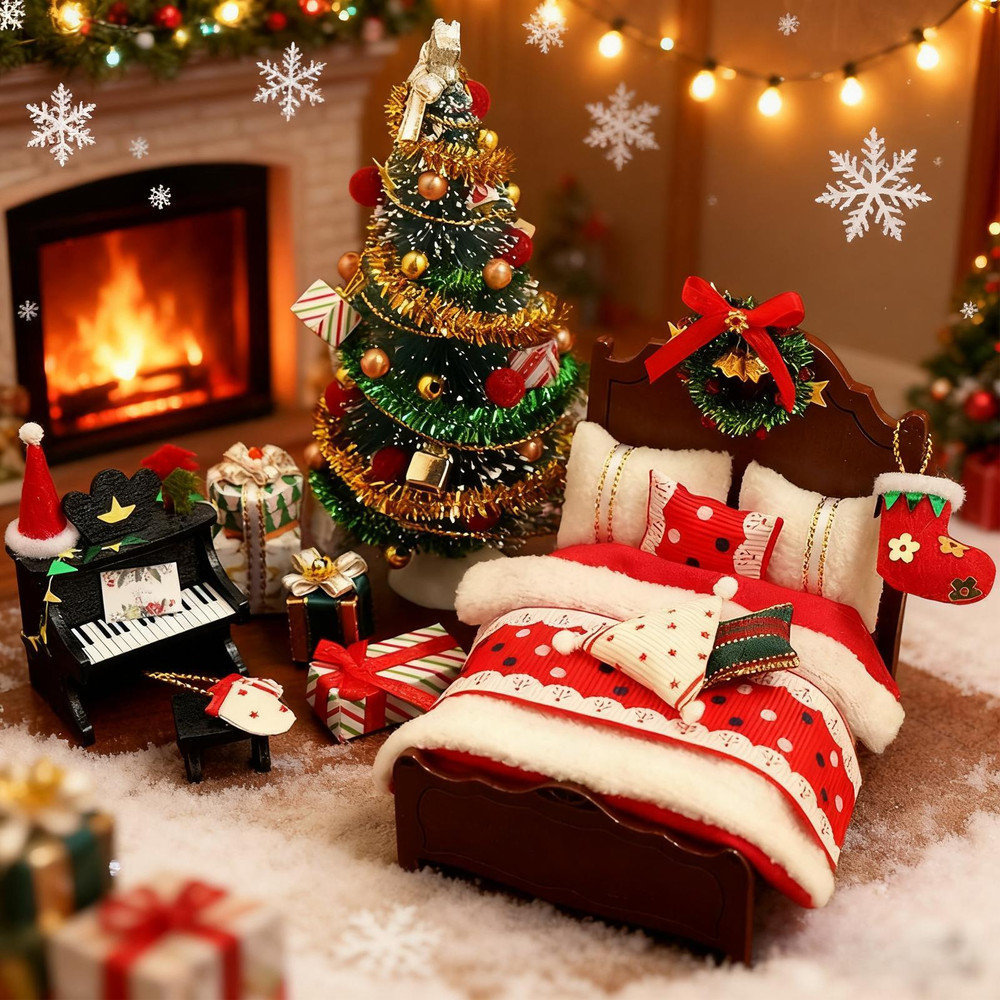 Holiday Winter Home Room Party Decoration Miniature Dollhouse Christmas Decor 3