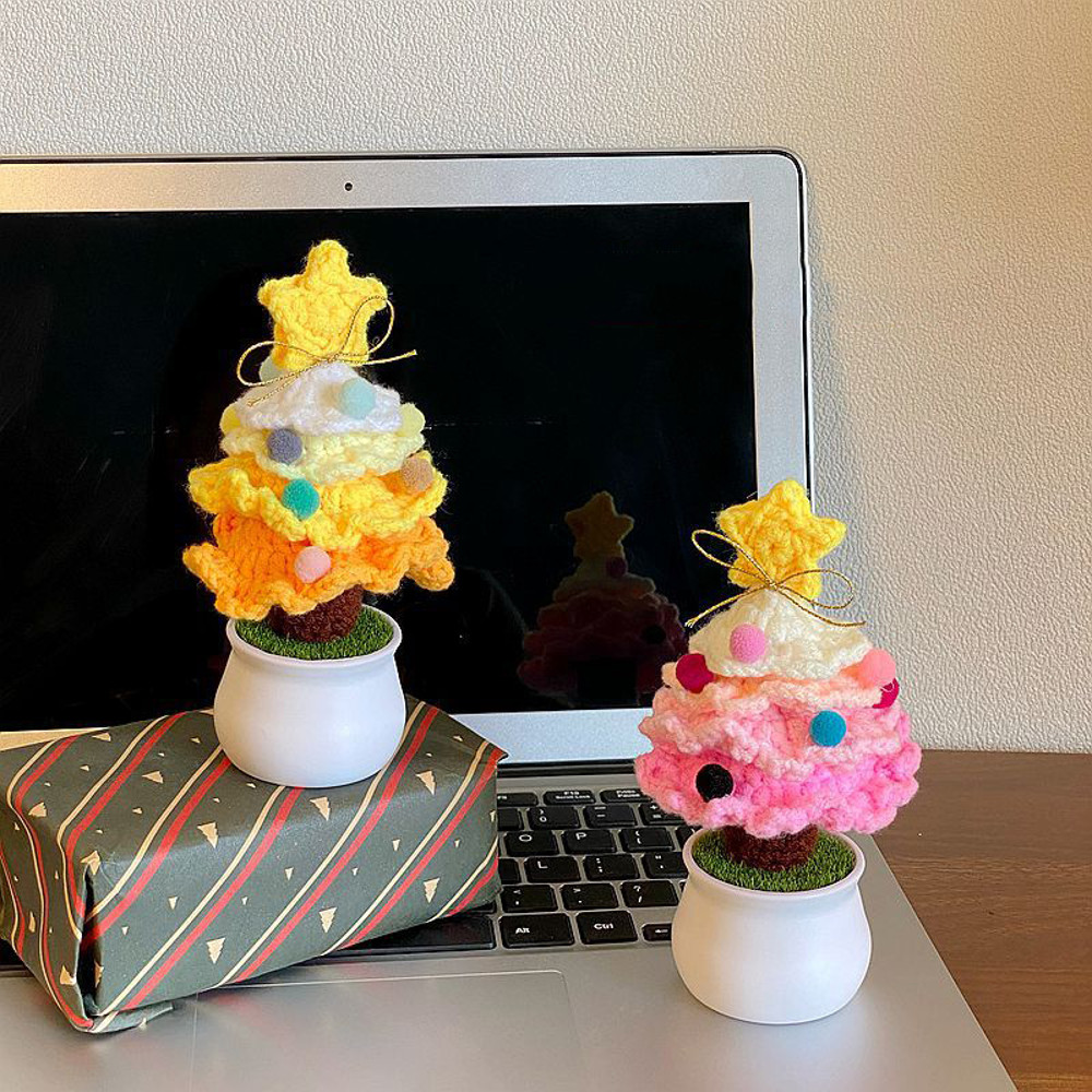 Mini Crochet Xmas Tree, Handmade Cotton Yarn Knitted Christmas Tree Ornament for Living Room Decoration