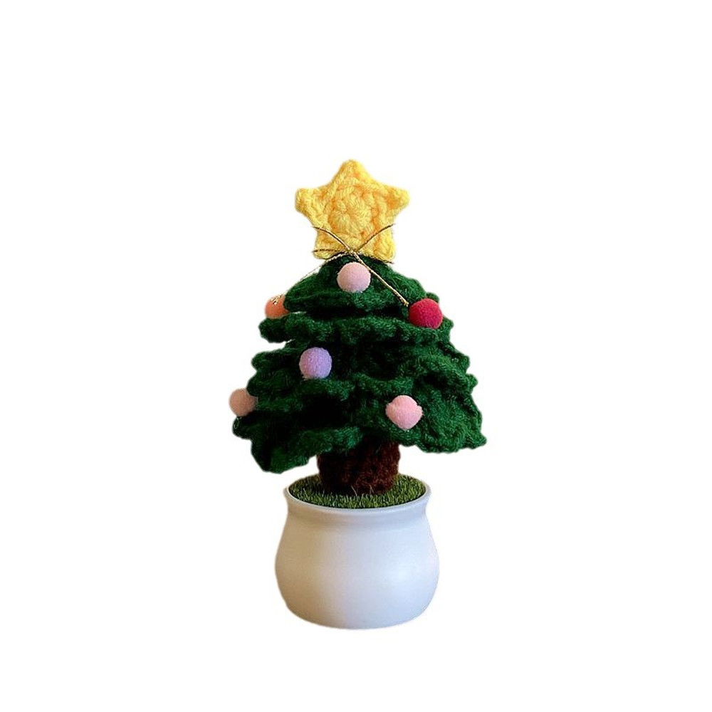 Mini Crochet Xmas Tree, Handmade Cotton Yarn Knitted Christmas Tree Ornament for Living Room Decoration