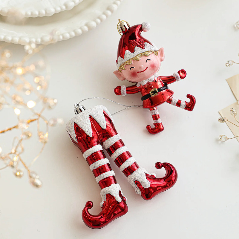 Christmas Tree Pendant, Red White Cartoon Christmas Pendant, DIY Vertical Pendant for Family Holiday Decoration