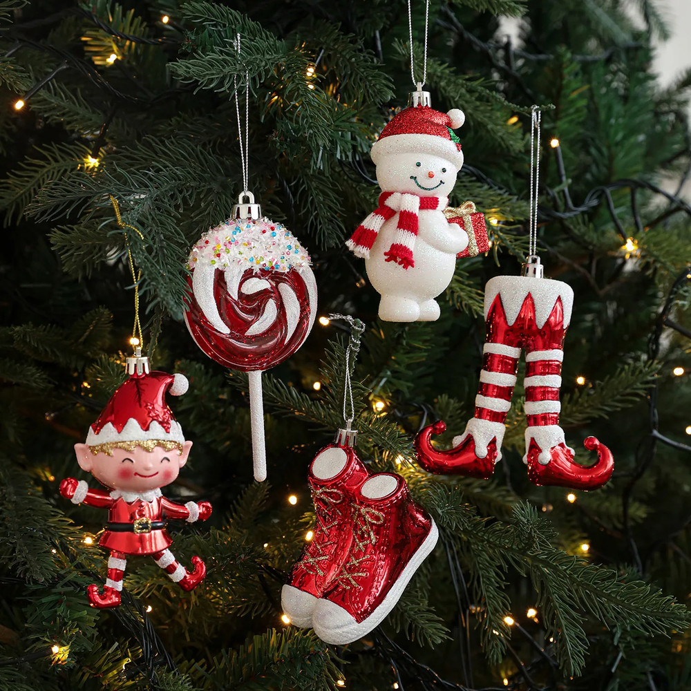Christmas Tree Pendant, Red White Cartoon Christmas Pendant, DIY Vertical Pendant for Family Holiday Decoration