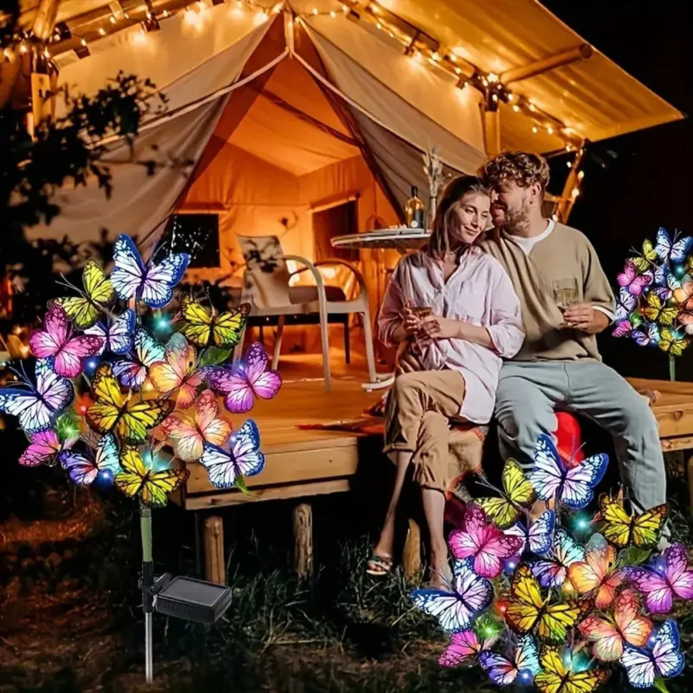 Outdoor Solar LED Butterfly Flower Light Waterproof Butterfly Lawn Lamp Garden Christmas Decor For 4