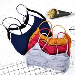 thin shoulder strap workout bra, wireless removable padded yoga bra for women