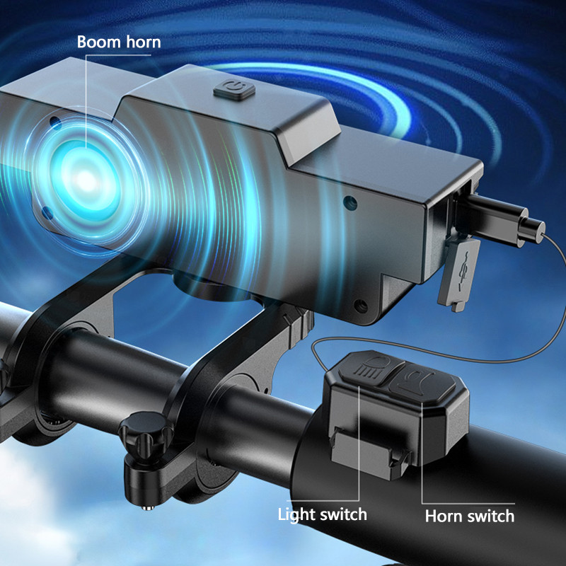 TypeC Rechargeable MTB Bikes Head Light 9 Beads Horn Front Light For Cycling Night Safety 5