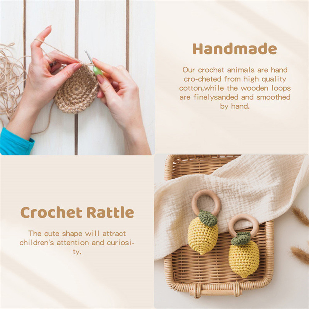 Wooden Lemon Rattle Baby Teether Rodent Newborn Rattle Teether Gifts Toys Baby Crochet Lemon Rattle 2