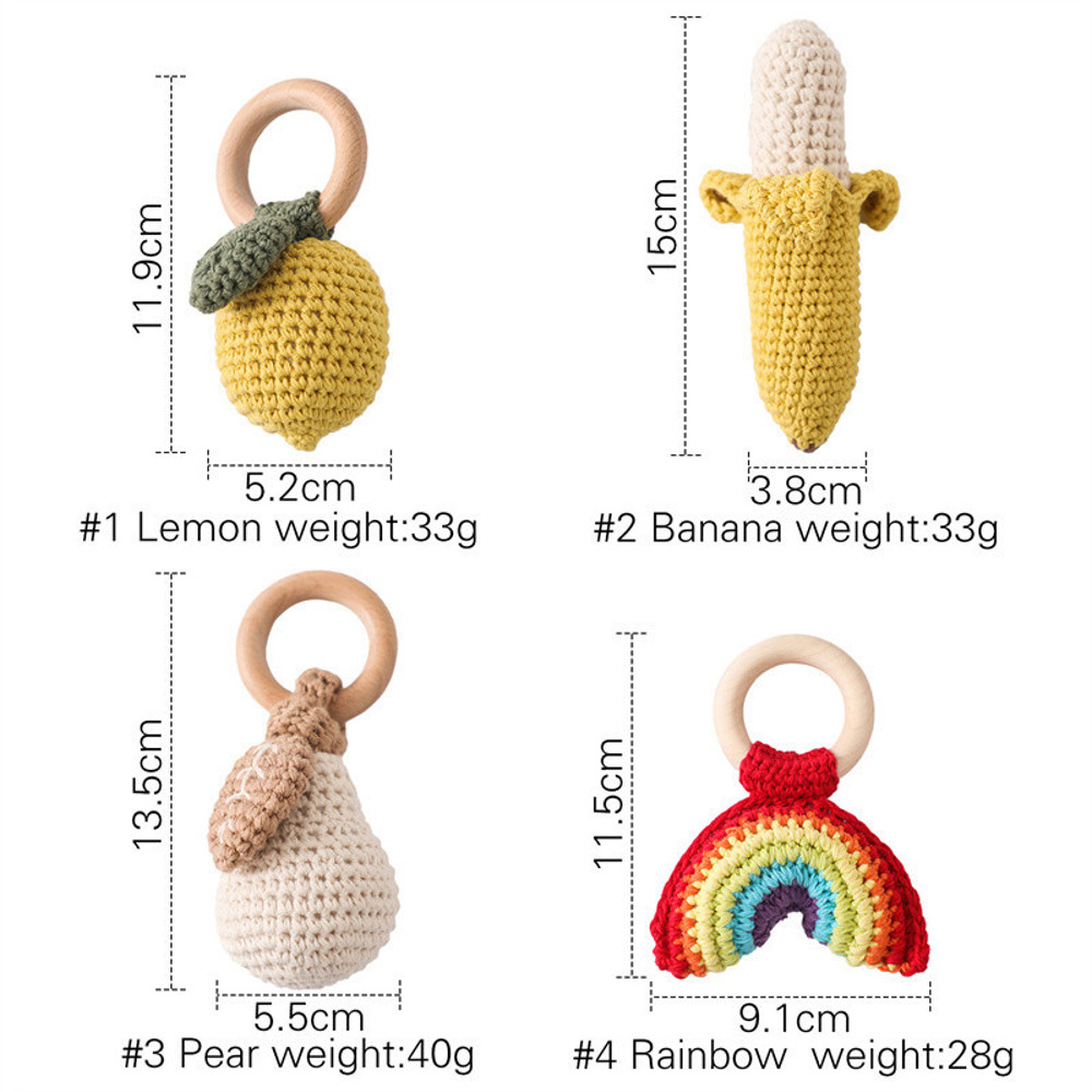 Wooden Lemon Rattle Baby Teether Rodent Newborn Rattle Teether Gifts Toys Baby Crochet Lemon Rattle 5