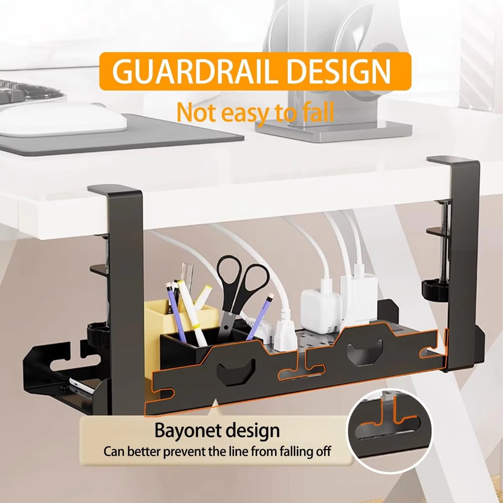 Metal Cable Management Tray, Telescopic Under Table Storage Rack, Wire Organizer for Home Office