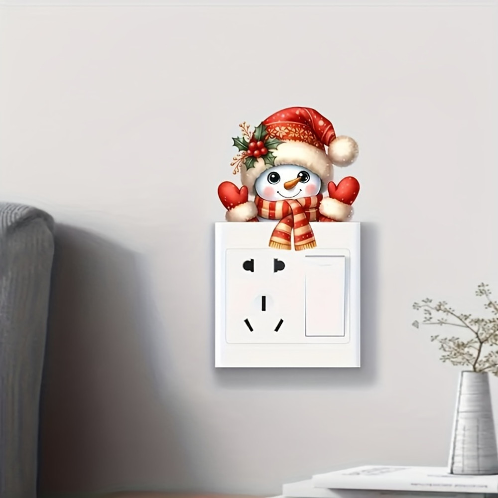 Christmas Decoration Switch And Wall Sticker For Home Selfadhesive Santa Claus And The Snowman Viny 2