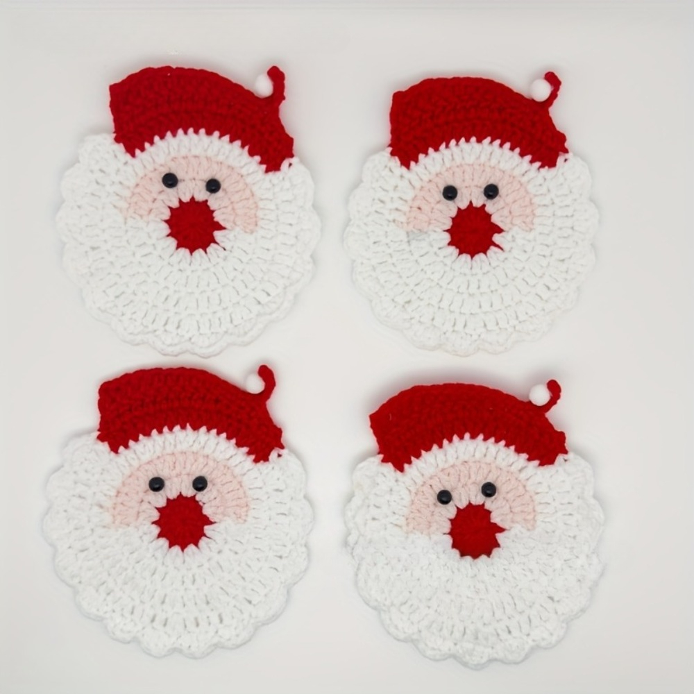 Heat Resistant Drink Mats, Handmade Crochet Santa Coasters, Christmas Gift Decor