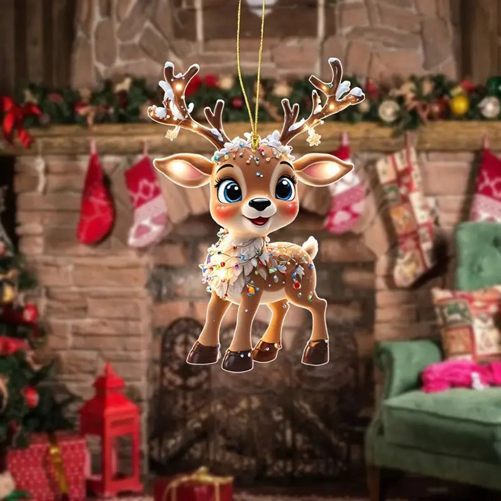 Christmas Cartoon Fawn Acrylic Tree Pendant Cute Elk Decorations For New Year Gifts And Party Decor 1