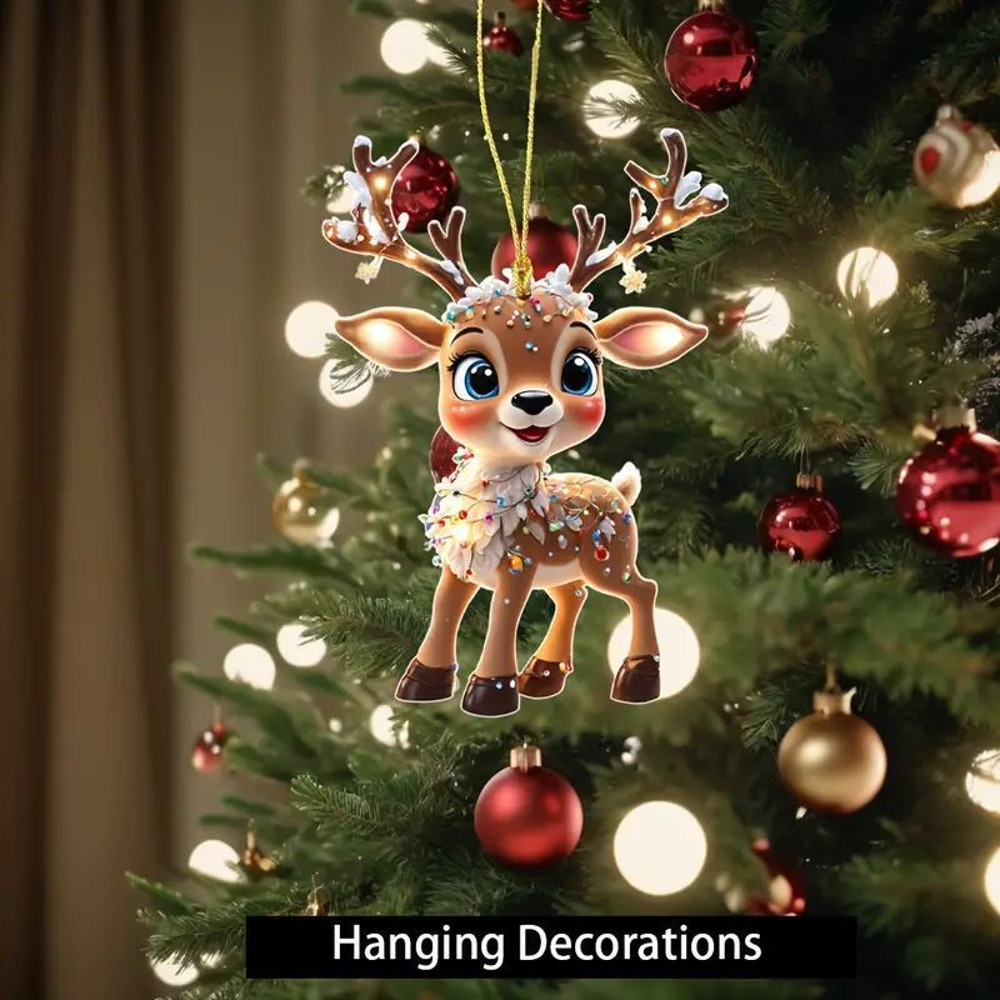 Christmas Cartoon Fawn Acrylic Tree Pendant Cute Elk Decorations For New Year Gifts And Party Decor 2