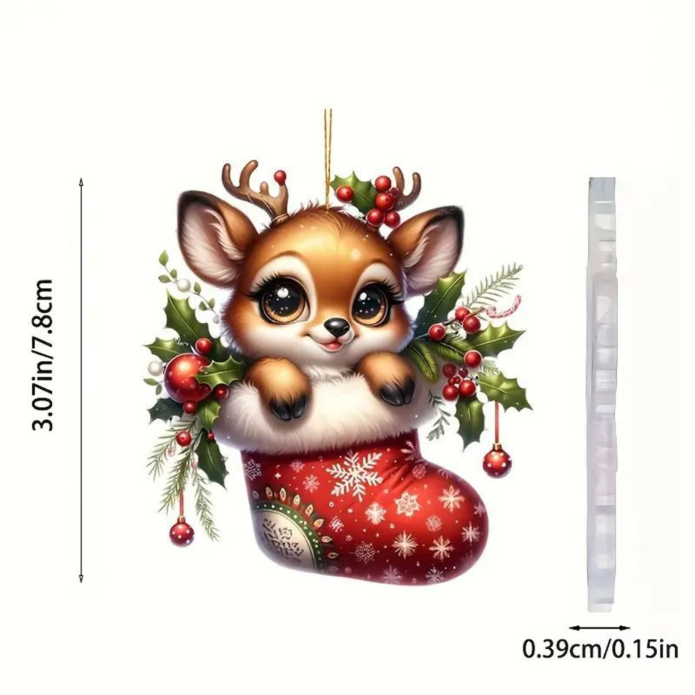 Christmas Cartoon Fawn Acrylic Tree Pendant Cute Elk Decorations For New Year Gifts And Party Decor 8