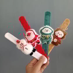 plush elk snowman circle bracelet, christmas clap bracelet for kids, new year decor wrist band