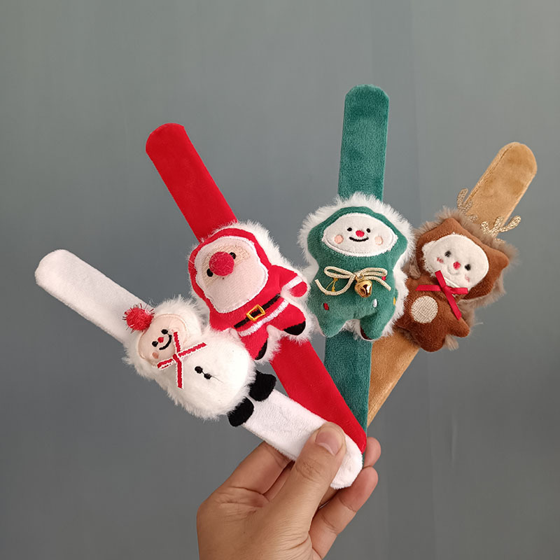 Plush Elk Snowman Circle Bracelet, Christmas Clap Bracelet for Kids, New Year Decor Wrist Band
