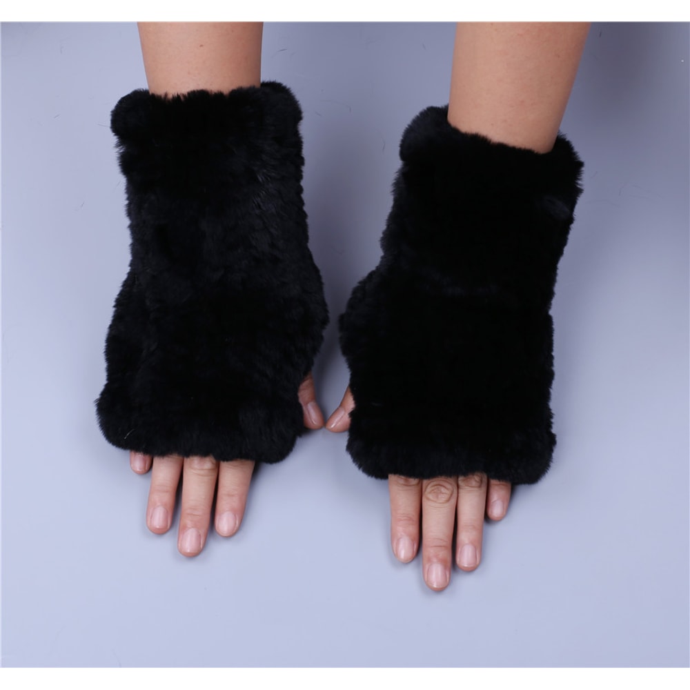 WinterRex Rabbit Fur Fingerless Gloves Soft Fluffy Fur Wrist Warmers For Women 6
