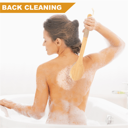 bath body brush with soft bristles & bamboo handle, back scrubber for exfoliation & healthy skin