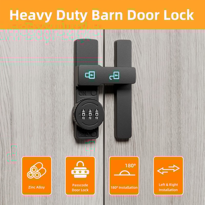 Combination Barn Door Lock - Keyless Sliding Deadbolt with Luminous Indicator & 3-Digit Password Protection