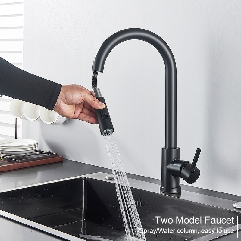 Black Touch Control Kitchen Faucet With PullOut Spray Modern Sink Tap 5