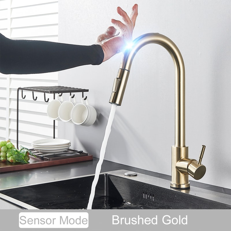 Black Touch Control Kitchen Faucet With PullOut Spray Modern Sink Tap 4