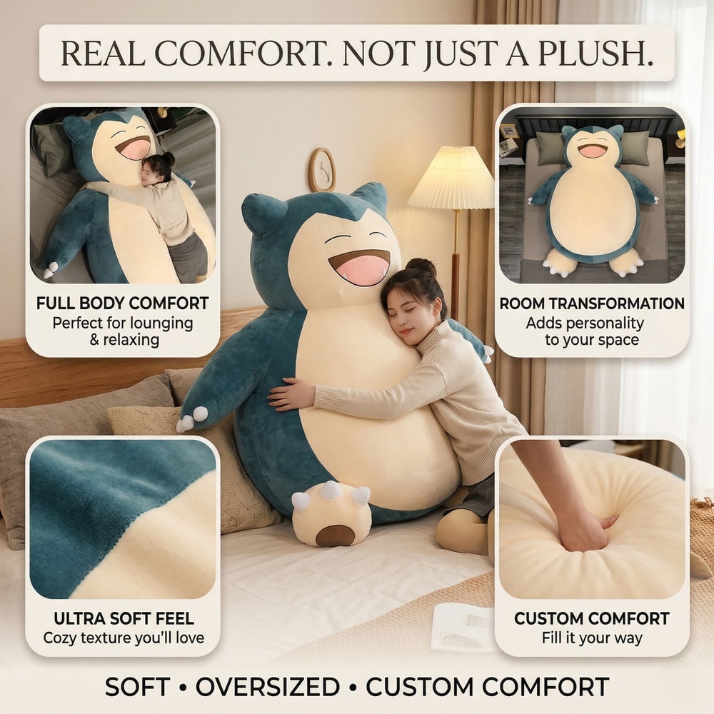 Giant Snorlax Plush Cover For Cozy Lounging Anime Room Decor And Custom Body Pillow Comfort 0