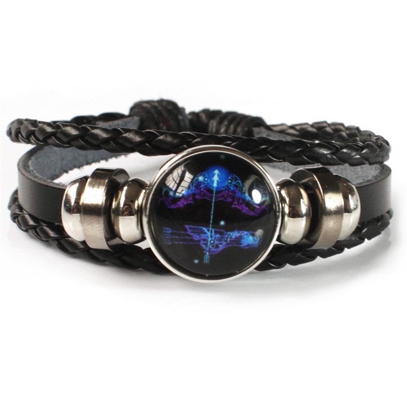 Glow Zodiac Leather Bracelet For Men Women Astrology Gift 10