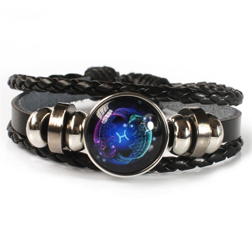 Glow Zodiac Leather Bracelet For Men Women Astrology Gift 6