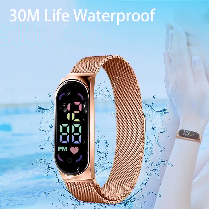 Women's Waterproof LED Touch Watch with Magnetic Mesh Strap