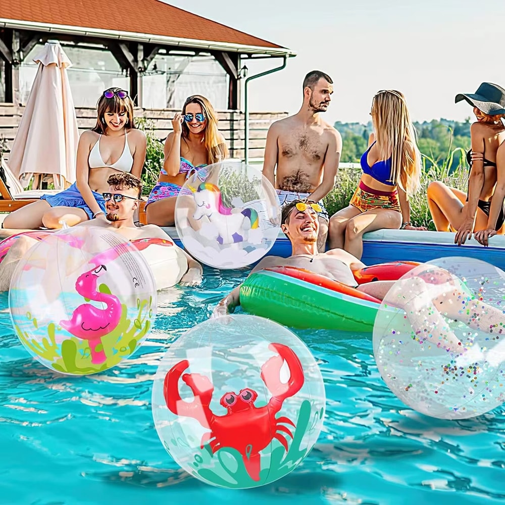 Transparent Inflatable Beach Ball With Flamingo Unicorn Designs For Kids Outdoor Water Fun 0
