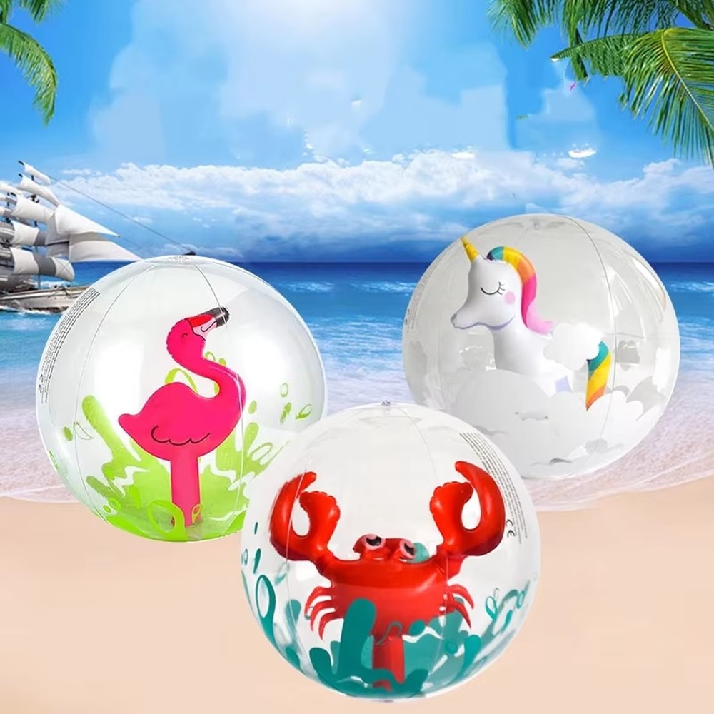 Transparent Inflatable Beach Ball With Flamingo Unicorn Designs For Kids Outdoor Water Fun 2