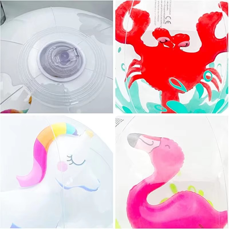 Transparent Inflatable Beach Ball With Flamingo Unicorn Designs For Kids Outdoor Water Fun 3