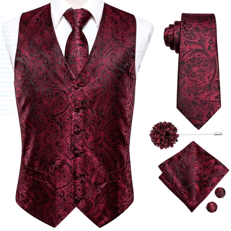 Men Elegant Silk Jacquard Waistcoat Set For Special Occasions 0
