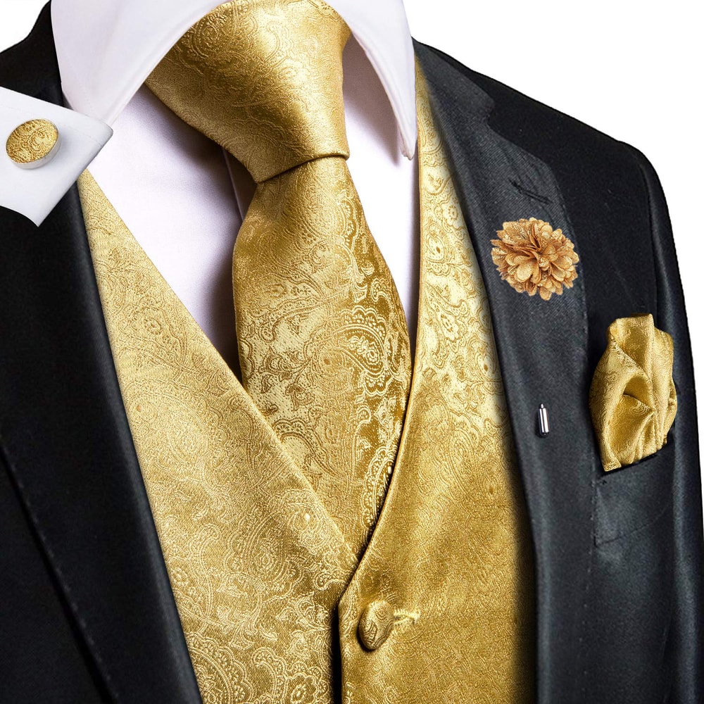 Men Elegant Silk Jacquard Waistcoat Set For Special Occasions 8
