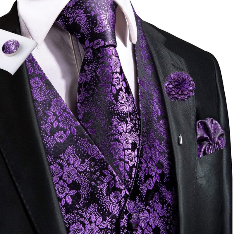 Men Elegant Silk Jacquard Waistcoat Set For Special Occasions 13