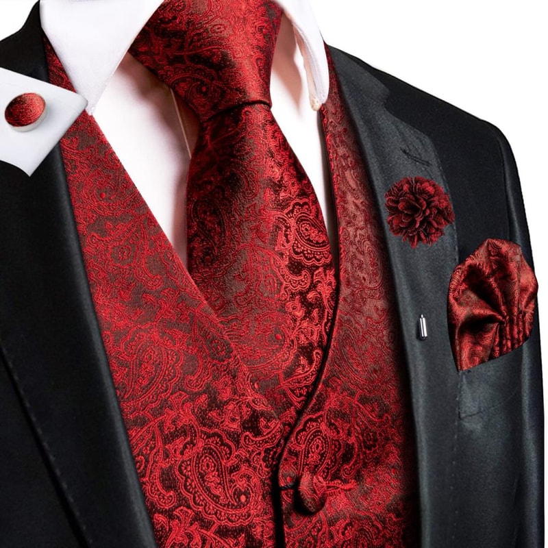 Men Elegant Silk Jacquard Waistcoat Set For Special Occasions 10