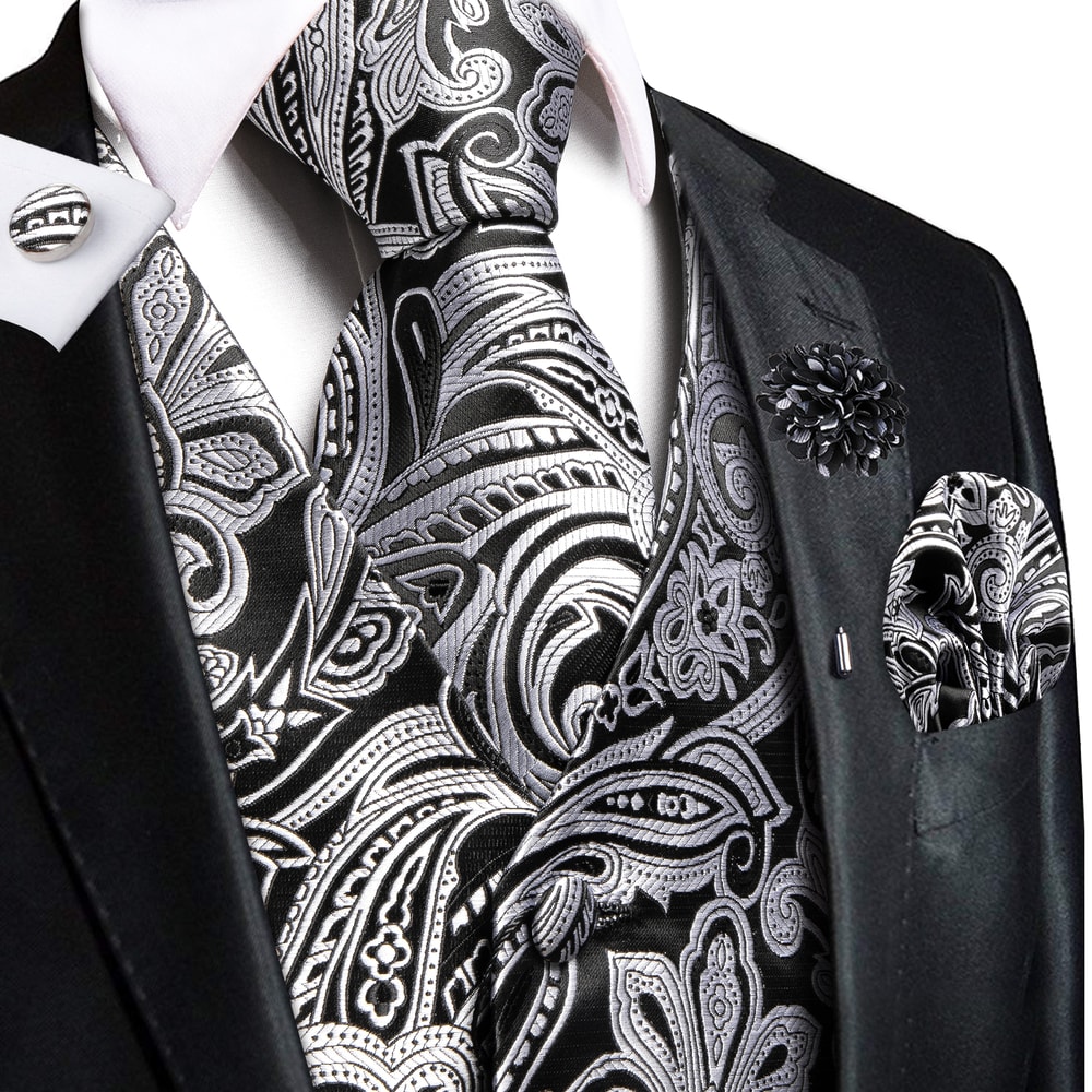 Men Elegant Silk Jacquard Waistcoat Set For Special Occasions 21