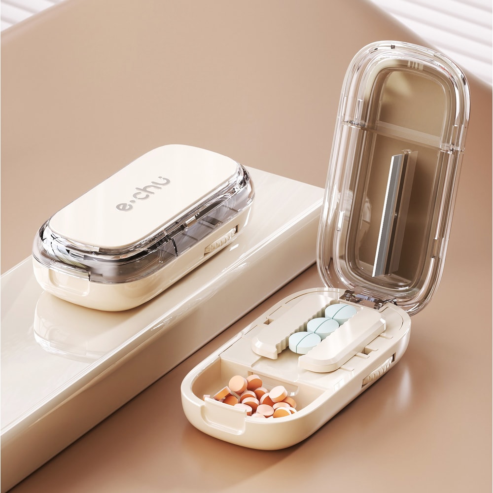 3-in-1 Pill Cutter Splitter with Pill Organizer and Portable Pill Box