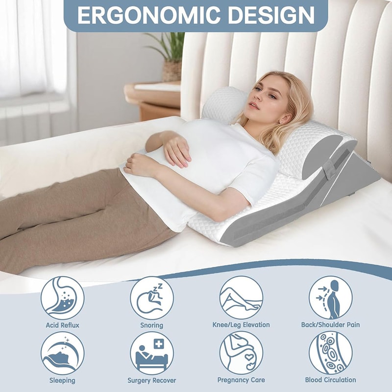 Adjustable 3-Piece Wedge Pillow Set for Acid Reflux, Snoring & Post-Surgery Sleep Support