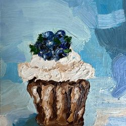 CupCake Original Art Cake Painting Impasto Cupcake Oil Painting Cake Abstract Painting Cake Small Painting Cake 3d Art