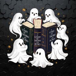 cute boo ghost reading a court of thorns and roses png v2
