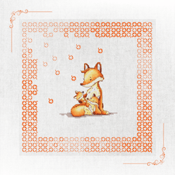 adorable family of foxes cross stitch pattern - blackwork style frame, idea for mother's day